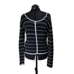 Finity Black White Striped Button-Up Cardigan